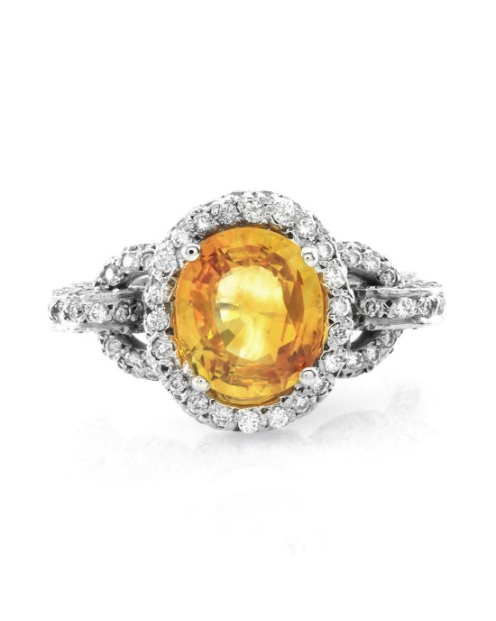 Yellow Sapphire and Pave Diamond Ring in Gold